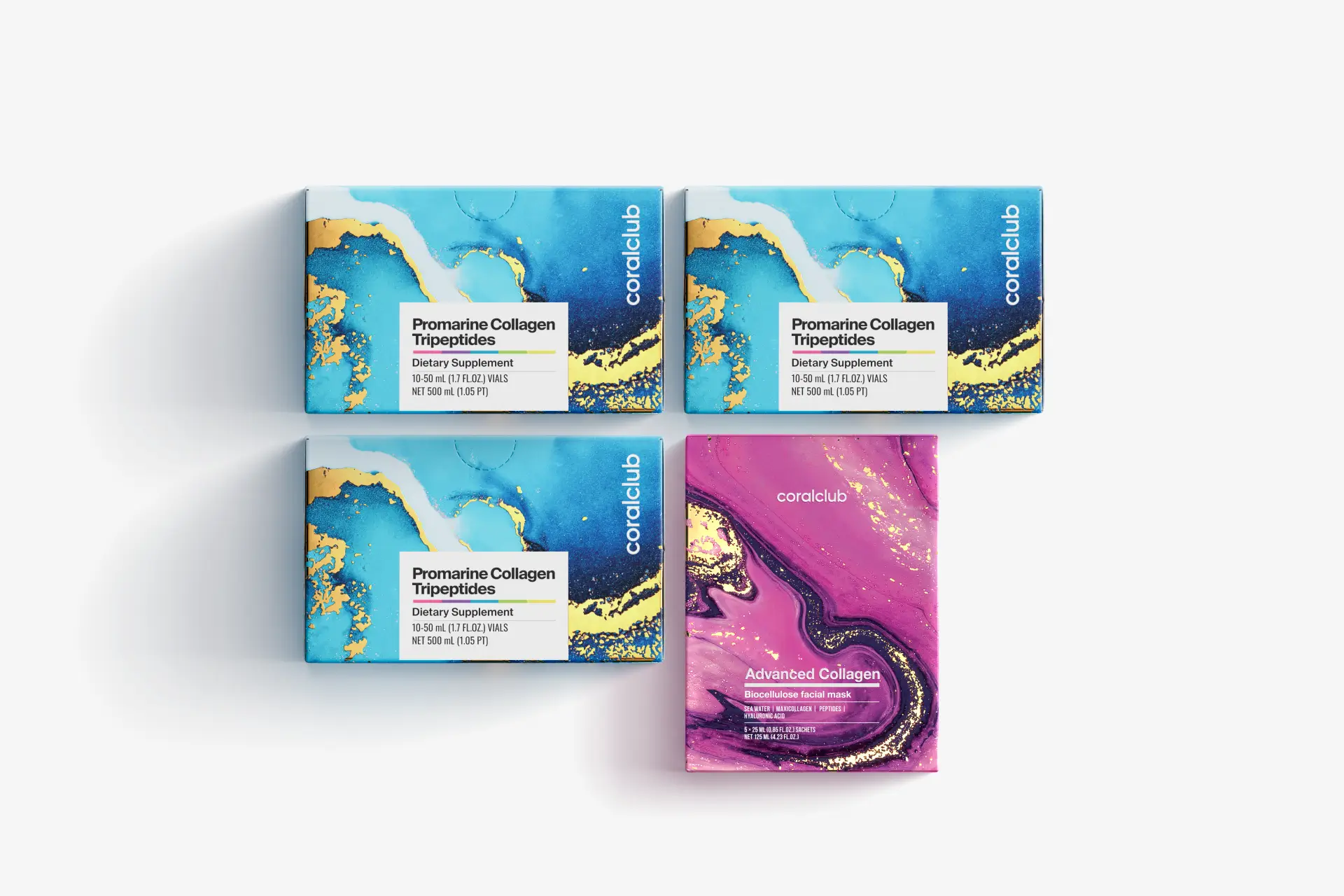 Zestaw Promarine Collagen Tripeptides (3 opakowania po 10 szt.) + Advanced Collagen Biocellulose Facial Mask (5 szt.)